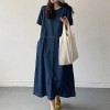 Fashion Style Denim Dress For Women O-Neck Short Sleeve
