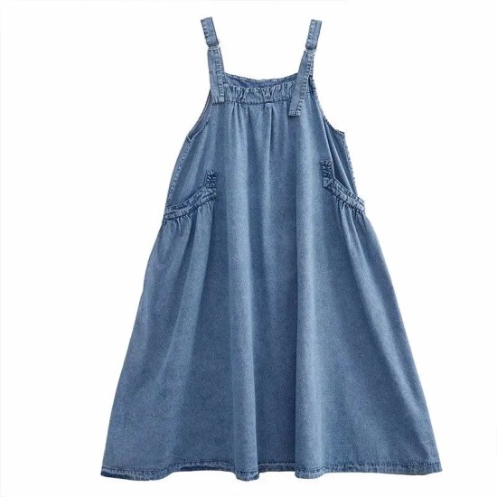 Denim Suspender Long Skirt Loose Casual Punk Vintage Style Denim Suspender Long Skirt Loose Casual Punk Vintage Style