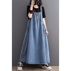 Denim Suspender Long Skirt Loose Casual Punk Vintage Style