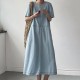 Fashion Style Denim Dress For Women O-Neck Short Sleeve Fashion Style Denim Dress For Women O-Neck Short Sleeve