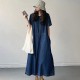 Fashion Style Denim Dress For Women O-Neck Short Sleeve Fashion Style Denim Dress For Women O-Neck Short Sleeve