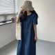 Fashion Style Denim Dress For Women O-Neck Short Sleeve Fashion Style Denim Dress For Women O-Neck Short Sleeve