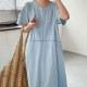 Fashion Style Denim Dress For Women O-Neck Short Sleeve Fashion Style Denim Dress For Women O-Neck Short Sleeve