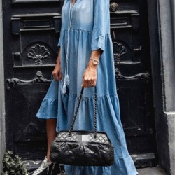 Fashion Sundress Women Vintage Ruffles Casual Maxi Long Dress