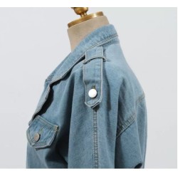 Elegant Full Sleeve Split Women Denim Dress Notched Collar
