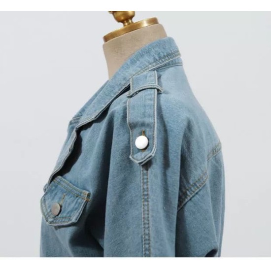Elegant Full Sleeve Split Women Denim Dress Notched Collar Elegant Full Sleeve Split Women Denim Dress Notched Collar
