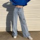 Pockets Patchwork High Waist Jeans Streetwear Straight Pockets Patchwork High Waist Jeans Streetwear Straight
