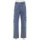 Pockets Patchwork High Waist Jeans Streetwear Straight Pockets Patchwork High Waist Jeans Streetwear Straight