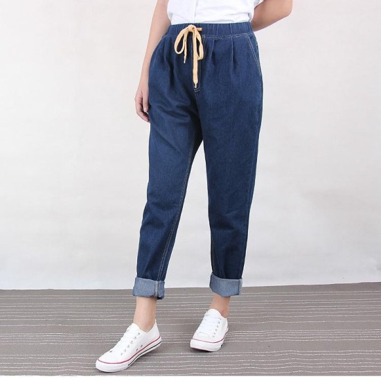 Jeans Harem Pants High Elastic Waist Softener Loose Denim Jeans Harem Pants High Elastic Waist Softener Loose Denim