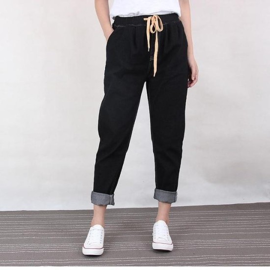 Jeans Harem Pants High Elastic Waist Softener Loose Denim Jeans Harem Pants High Elastic Waist Softener Loose Denim