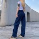 Retro Straight Pachwork Large Pocket Wide-leg Jeans Retro Straight Pachwork Large Pocket Wide-leg Jeans