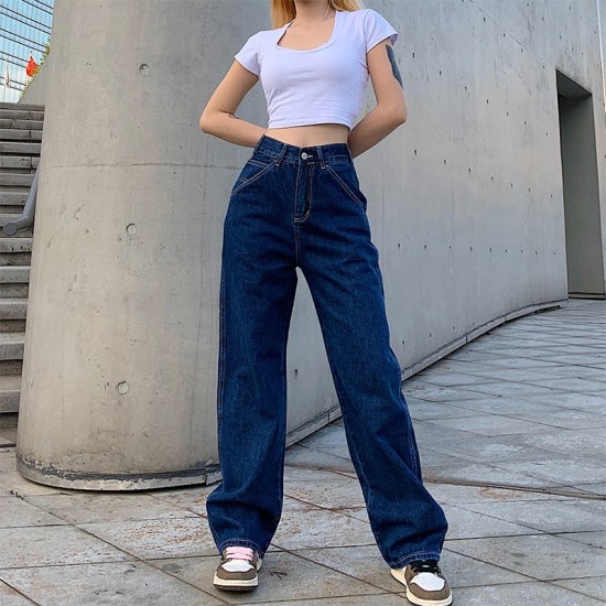 Retro Straight Pachwork Large Pocket Wide-leg Jeans Retro Straight Pachwork Large Pocket Wide-leg Jeans