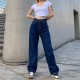 Retro Straight Pachwork Large Pocket Wide-leg Jeans Retro Straight Pachwork Large Pocket Wide-leg Jeans