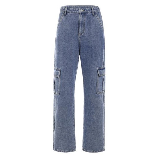 Pockets Patchwork High Waist Jeans Streetwear Straight Pockets Patchwork High Waist Jeans Streetwear Straight