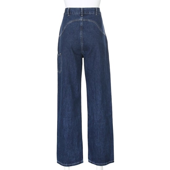 Retro Straight Pachwork Large Pocket Wide-leg Jeans Retro Straight Pachwork Large Pocket Wide-leg Jeans