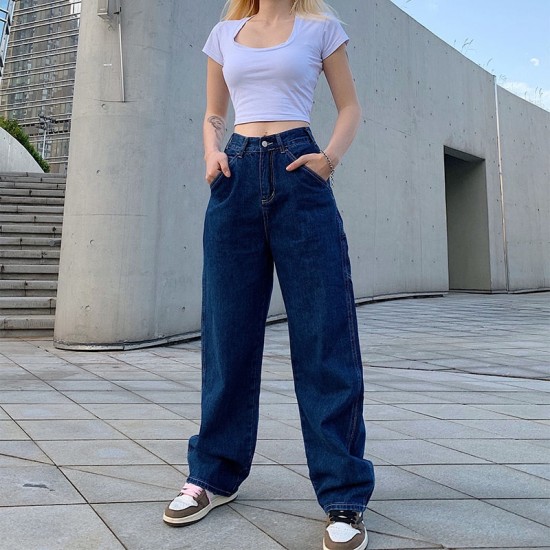 Retro Straight Pachwork Large Pocket Wide-leg Jeans Retro Straight Pachwork Large Pocket Wide-leg Jeans