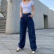 Retro Straight Pachwork Large Pocket Wide-leg Jeans Retro Straight Pachwork Large Pocket Wide-leg Jeans