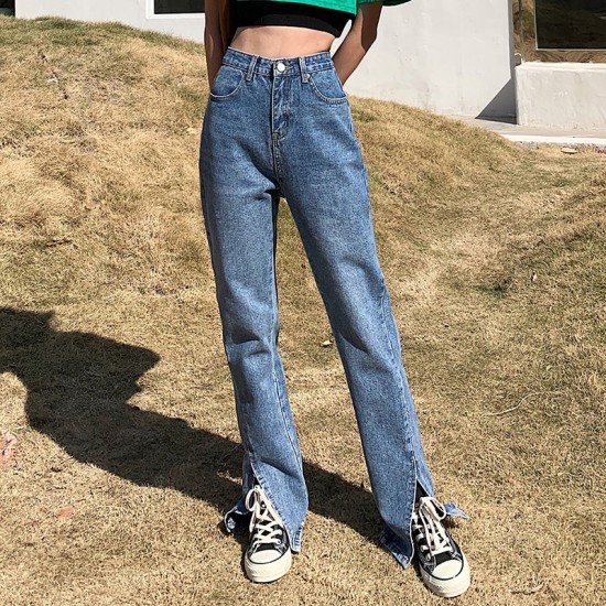 Flare Jeans Women Denim Pants High Waisted Slit Leg Vintage Streetwear Flare Jeans Women Denim Pants High Waisted Slit Leg Vintage Streetwear