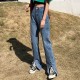 Flare Jeans Women Denim Pants High Waisted Slit Leg Vintage Streetwear Flare Jeans Women Denim Pants High Waisted Slit Leg Vintage Streetwear