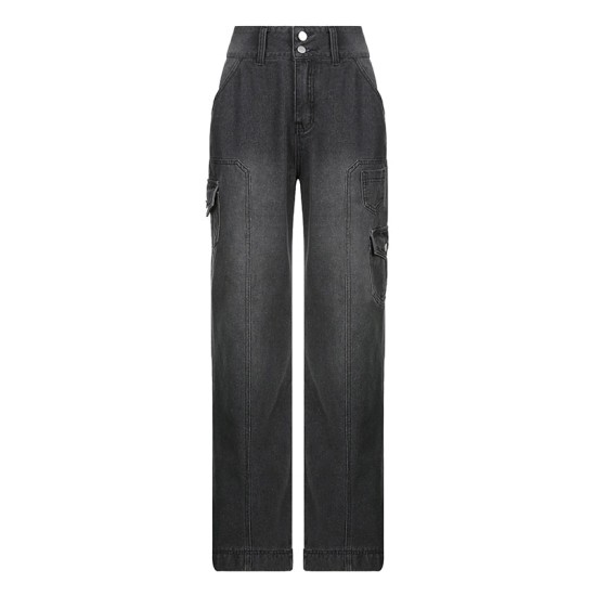 Jeans Streetwear High Waist Jeans Wide Leg Pockets Patchwork Baggy Cargo Jeans Streetwear High Waist Jeans Wide Leg Pockets Patchwork Baggy Cargo