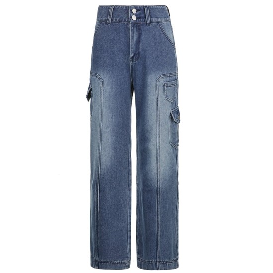 Jeans Streetwear High Waist Jeans Wide Leg Pockets Patchwork Baggy Cargo Jeans Streetwear High Waist Jeans Wide Leg Pockets Patchwork Baggy Cargo