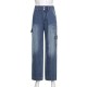 Jeans Streetwear High Waist Jeans Wide Leg Pockets Patchwork Baggy Cargo Jeans Streetwear High Waist Jeans Wide Leg Pockets Patchwork Baggy Cargo