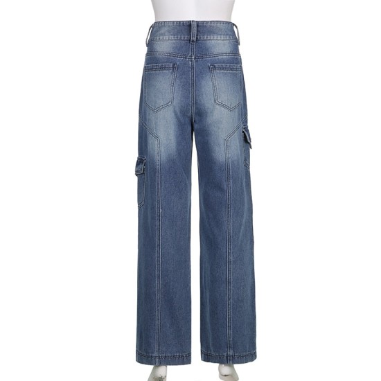 Jeans Streetwear High Waist Jeans Wide Leg Pockets Patchwork Baggy Cargo Jeans Streetwear High Waist Jeans Wide Leg Pockets Patchwork Baggy Cargo