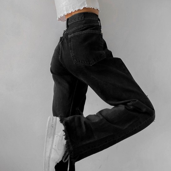 Distressed Denim Pants Ripped Straight Jeans Tassel Cargo Trousers Distressed Denim Pants Ripped Straight Jeans Tassel Cargo Trousers