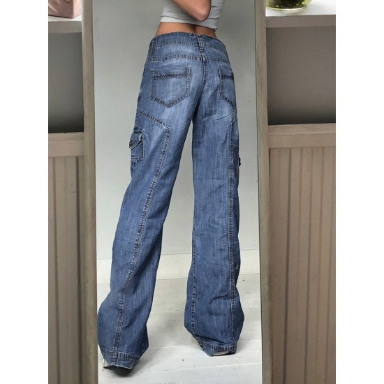 Jeans Streetwear High Waist Jeans Wide Leg Pockets Patchwork Baggy Cargo Jeans Streetwear High Waist Jeans Wide Leg Pockets Patchwork Baggy Cargo
