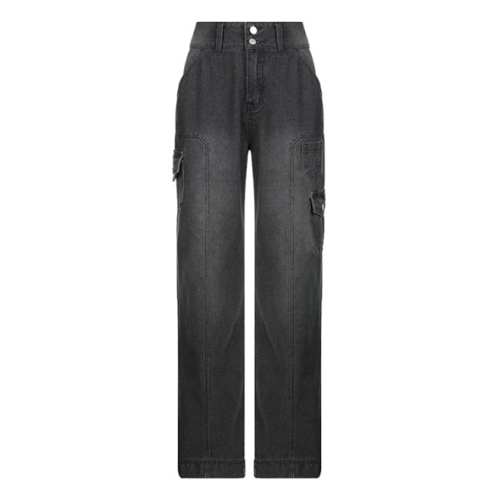 Jeans Streetwear High Waist Jeans Wide Leg Pockets Patchwork Baggy Cargo Jeans Streetwear High Waist Jeans Wide Leg Pockets Patchwork Baggy Cargo