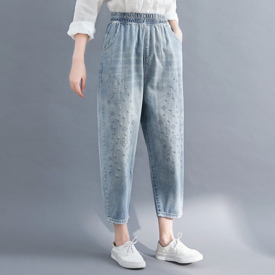 Jeans Women Floral Embroidery Vintage Casual Loose Breeches Boyfriend Jeans Women Floral Embroidery Vintage Casual Loose Breeches Boyfriend