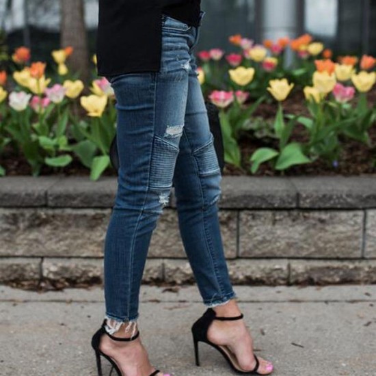 Denim Skinny Ripped Destroyed Pleated Stretch Jeans Denim Skinny Ripped Destroyed Pleated Stretch Jeans