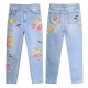 Fashion Floral Embroidery Denim High Waist Straight Vintage Ripped Slim Jean Fashion Floral Embroidery Denim High Waist Straight Vintage Ripped Slim Jean