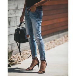 High Waist Ripped Skinny Pencil Pants Jean Hole Ripped Denim Jeans