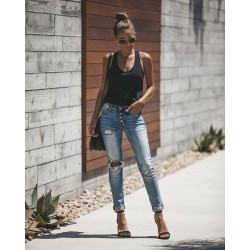 High Waist Ripped Skinny Pencil Pants Jean Hole Ripped Denim Jeans