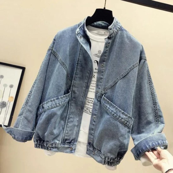 Denim bomber Jacket Women's Short Bat Sleeve Loose Woman coat Denim bomber Jacket Women's Short Bat Sleeve Loose Woman coat