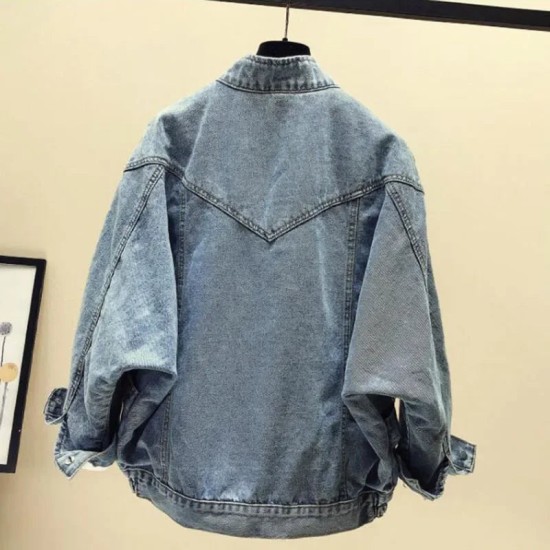 Denim bomber Jacket Women's Short Bat Sleeve Loose Woman coat Denim bomber Jacket Women's Short Bat Sleeve Loose Woman coat