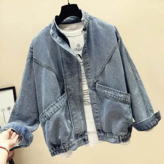 Denim bomber Jacket Women's Short Bat Sleeve Loose Woman coat Denim bomber Jacket Women's Short Bat Sleeve Loose Woman coat