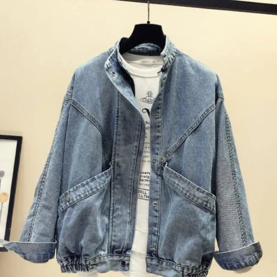 Denim bomber Jacket Women's Short Bat Sleeve Loose Woman coat Denim bomber Jacket Women's Short Bat Sleeve Loose Woman coat