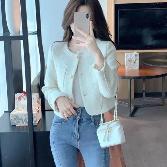 Fashion Tweed Cropped Jackets Round Neck Chic Coat Fashion Tweed Cropped Jackets Round Neck Chic Coat