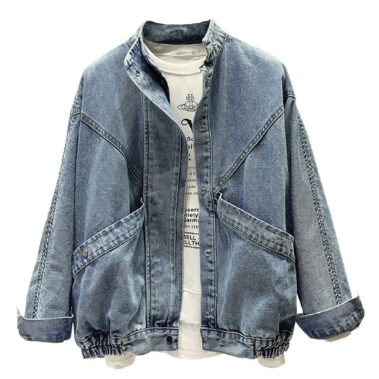 Denim bomber Jacket Women's Short Bat Sleeve Loose Woman coat Denim bomber Jacket Women's Short Bat Sleeve Loose Woman coat