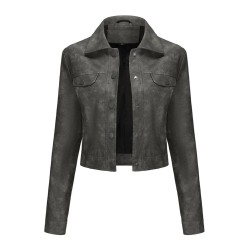 Women's Leather Jackets With Pockets Casual Thin Outerwear