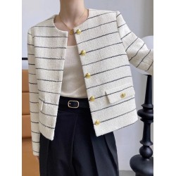 Women's Striped Flap Coat Fashion Tweed Jackets