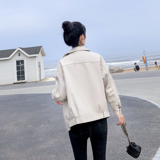 Loose Faux Leather Jacket BF Oversized Soft Pu Leather Outerwear Loose Faux Leather Jacket BF Oversized Soft Pu Leather Outerwear