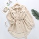 Women Solid Corduroy Batwing Sleeve Vintage Shirt Jacket With Belt Women Solid Corduroy Batwing Sleeve Vintage Shirt Jacket With Belt