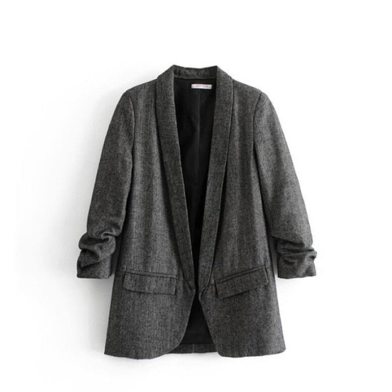 gathered three quarter sleeve pockets vintage chic twill blazer gathered three quarter sleeve pockets vintage chic twill blazer