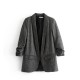 gathered three quarter sleeve pockets vintage chic twill blazer gathered three quarter sleeve pockets vintage chic twill blazer