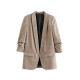 gathered three quarter sleeve pockets vintage chic twill blazer gathered three quarter sleeve pockets vintage chic twill blazer