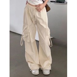 Women Y2K Cargo Pants Casual High Waist Big Pockets Hip Hop Trousers
