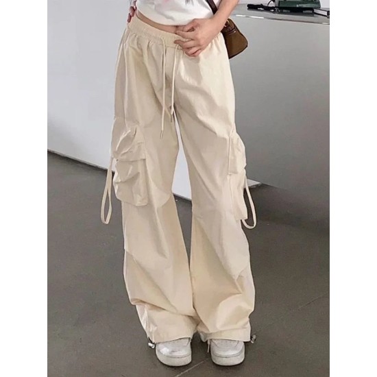 Women Y2K Cargo Pants Casual High Waist Big Pockets Hip Hop Trousers